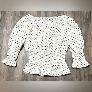 Amy Byer Polkadotted Heart Puffy Sleeve Blouse Size Large (14)